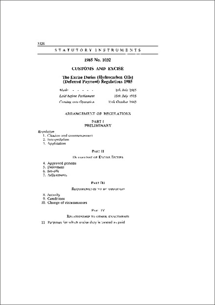 The Excise Duties (Hydrocarbon Oils) (Deferred Payment) Regulations 1985