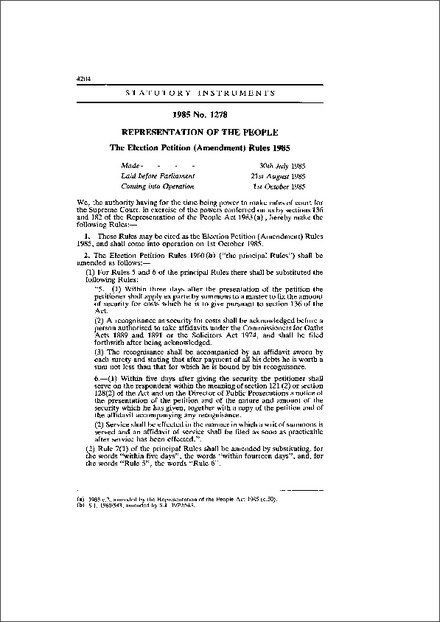 The Election Petition (Amendment) Rules 1985