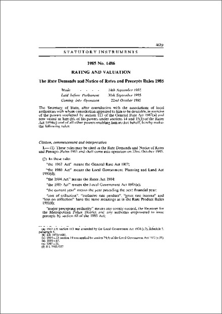 The Rate Demands and Notice of Rates and Precepts Rules 1985