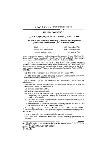 The Town and Country Planning (General Development) (Scotland) Amendment (No. 2) Order 1985