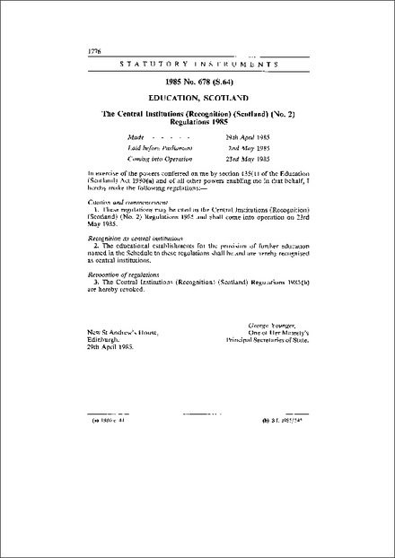 The Central Institutions (Recognition) (Scotland) (No. 2) Regulations 1985