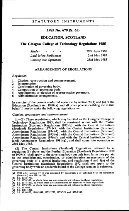 The Glasgow College of Technology Regulations 1985