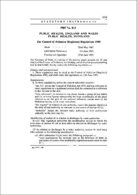 The Control of Pollution (Registers) Regulations 1985