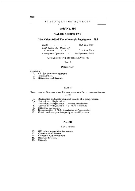 The Value Added Tax (General) Regulations 1985