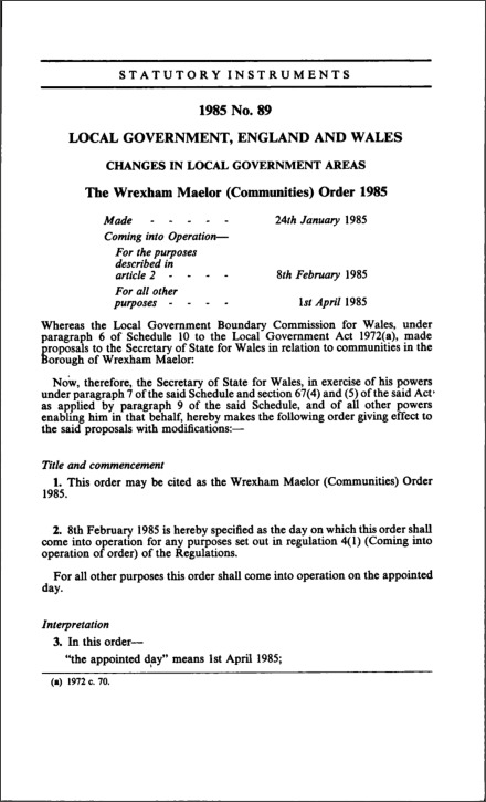 The Wrexham Maelor (Communities) Order 1985