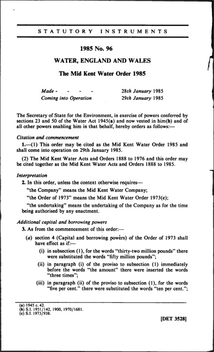 The Mid Kent Water Order 1985
