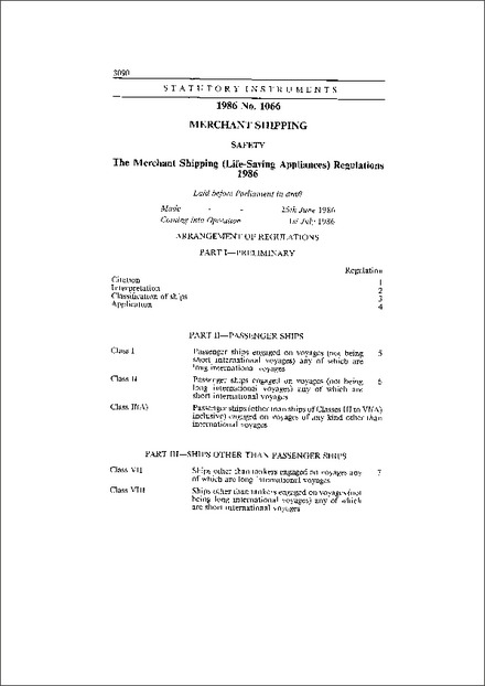 The Merchant Shipping (Life-Saving Appliances) Regulations 1986