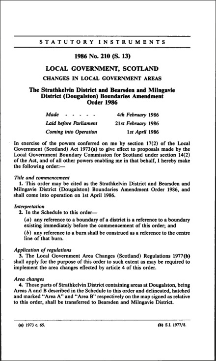 The Strathkelvin District and Bearsden and Milngavie District (Dougalston) Boundaries Amendment Order 1986