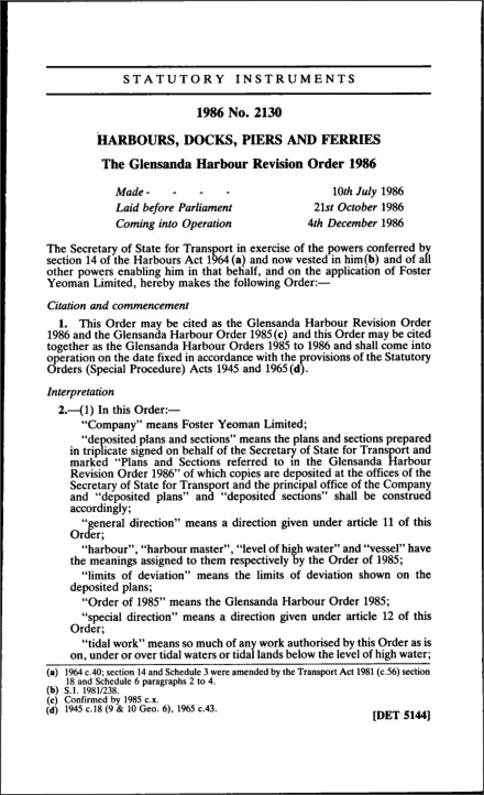 The Glensanda Harbour Revision Order 1986