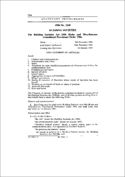 The Building Societies Act 1986 (Rules and Miscellaneous Transitional Provisions) Order 1986