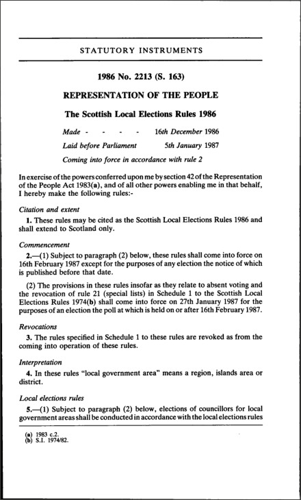 The Scottish Local Elections Rules 1986