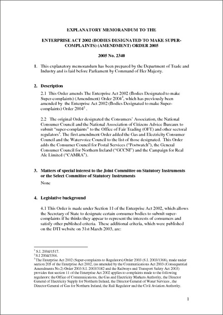 Enterprise act 2002 explanatory notes