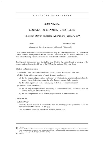 The East Devon (Related Alterations) Order 2009