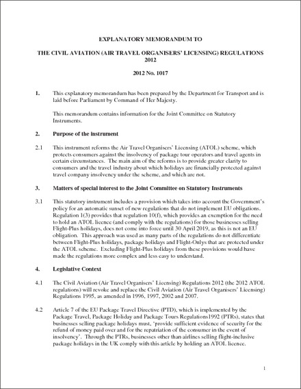 The Civil Aviation (Air Travel Organisers’ Licensing) Regulations 2012 ...