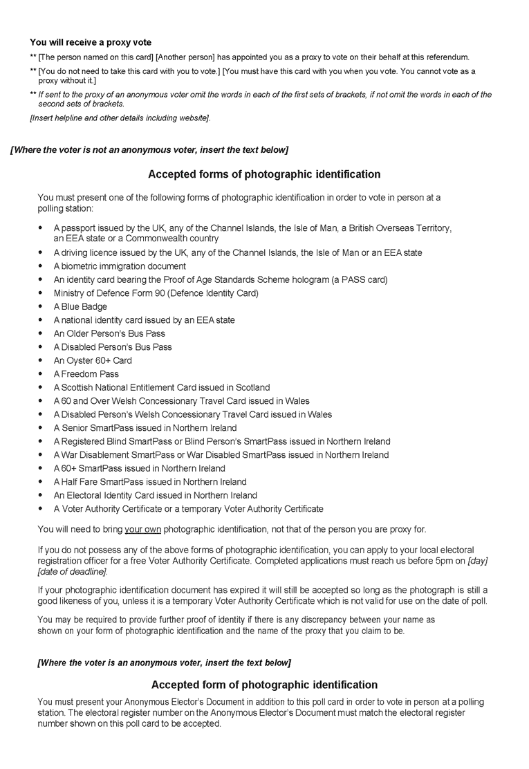 Neighbourhood Planning Referendum - standalone poll - Form 10: Official Proxy Poll Card - Rear of form