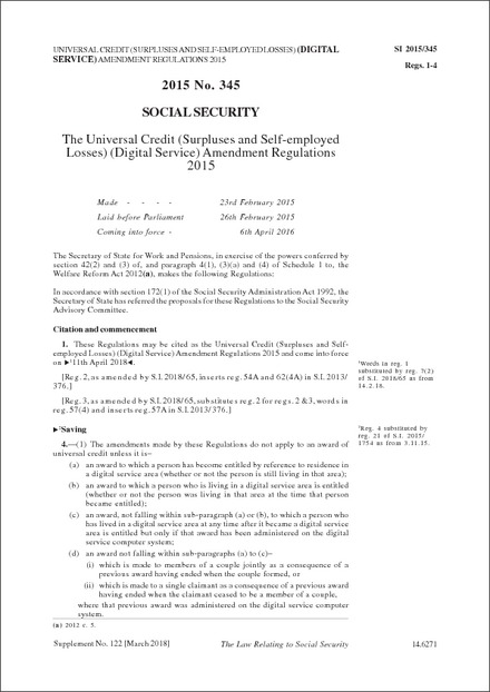The Universal Credit (Surpluses and Self-employed Losses) (Digital Service) Amendment Regulations 2015