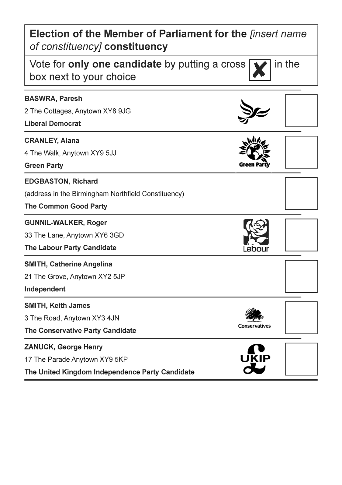 The Representation of the People (Ballot Paper) Regulations 2015