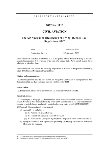 The Air Navigation (Restriction of Flying) (Stokes Bay) Regulations 2022