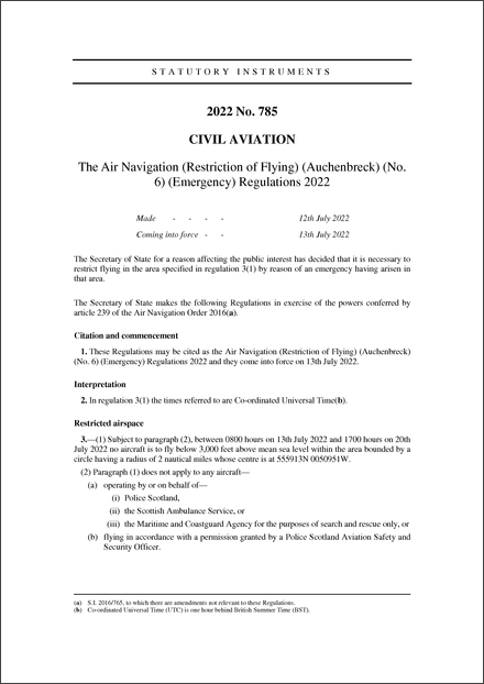 The Air Navigation (Restriction of Flying) (Auchenbreck) (No. 6) (Emergency) Regulations 2022