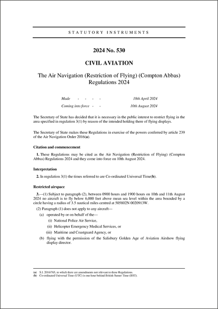 The Air Navigation (Restriction of Flying) (Compton Abbas) Regulations 2024