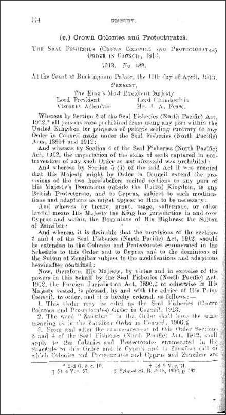 The Seal Fisheries (Crown Colonies and Protectorates) Order in Council 1913