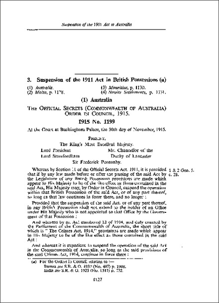 Official Secrets (Commonwealth of Australia) Order in Council 1915