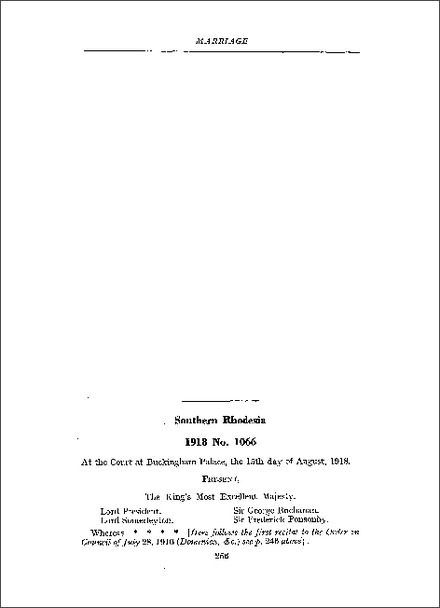 Order applying s 1 of the Marriage of British Subjects (Facilities) Act 1915 to Southern Rhodesia (1918)