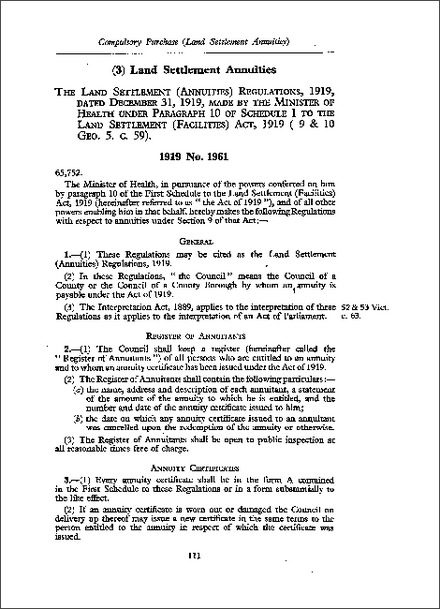 Land Settlement (Annuities) Regulations 1919