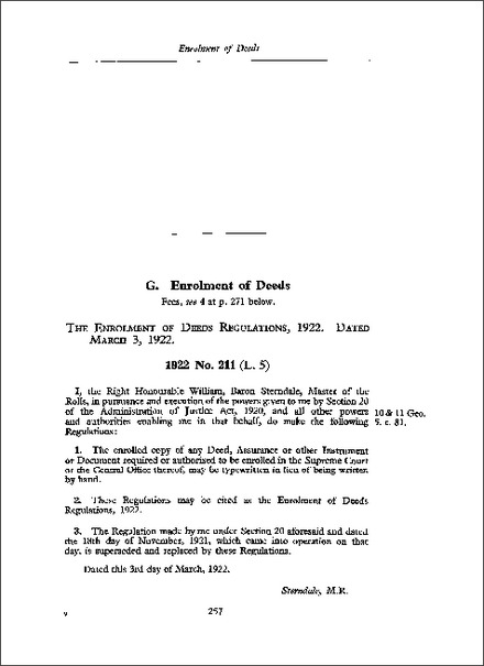Enrolment of Deeds Regulations 1922