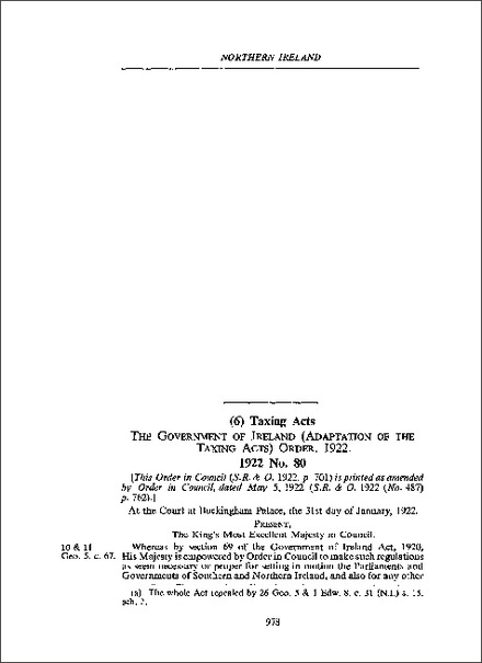 Government of Ireland (Adaptation of the Taxing Acts) Order 1922
