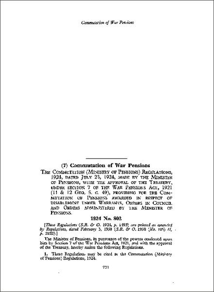 Commutation (Ministry of Pensions) Regulations 1924