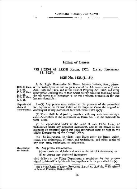 Filing of Leases Rules 1925