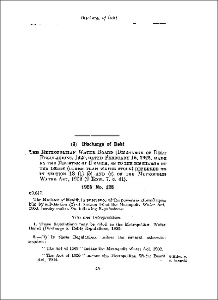 Metropolitan Water Board (Discharge of Debt) Regulations 1925