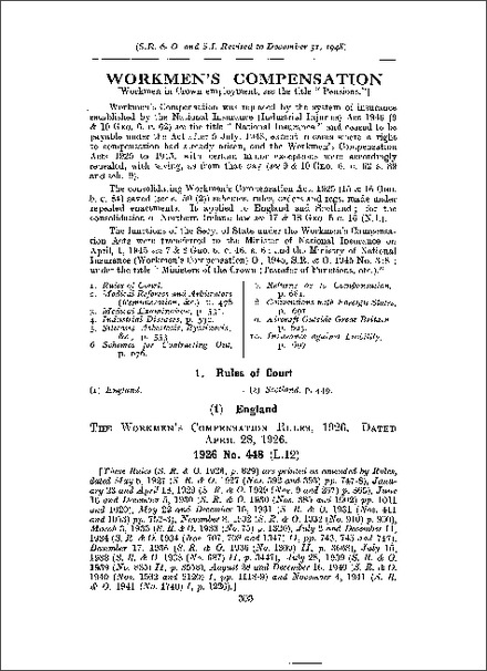 Workmen's Compensation Rules 1926