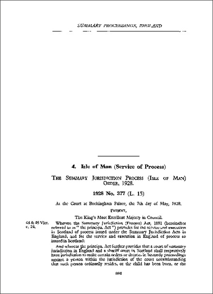 Summary Jurisdiction Process (Isle of Man) Order 1928