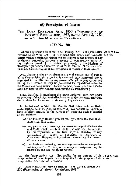 Land Drainage Act 1930 (Prescription of Interest) Regulations 1932