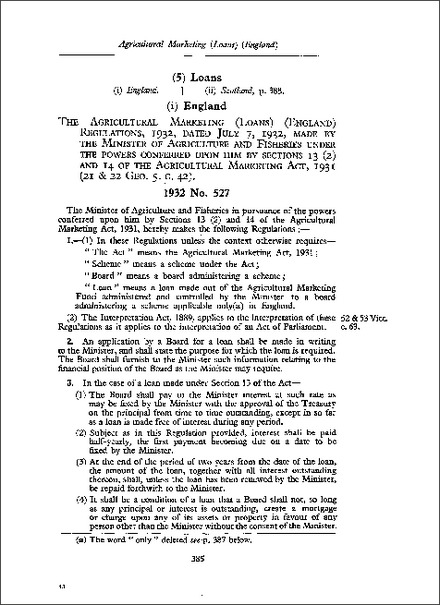 Agricultural Marketing (Loans) (England) Regulations 1932