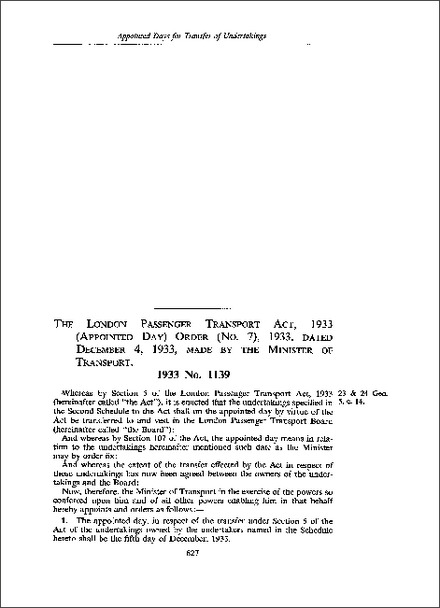 London Passenger Transport Act 1933 (Appointed Day) Order (No 7) 1933
