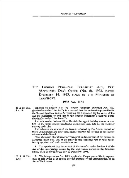 London Passenger Transport Act 1933 (Appointed Day) Order (No 8) 1933