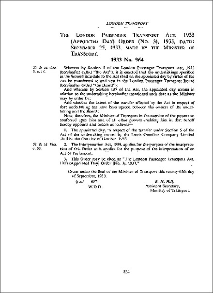 London Passenger Transport Act 1933 (Appointed Day) Order (No 3) 1933