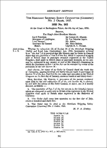 Merchant Shipping Safety Convention (Guernsey) No 2 Order 1935