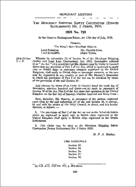 Merchant Shipping Safety Convention (Straits Settlements) No 2 Order 1935