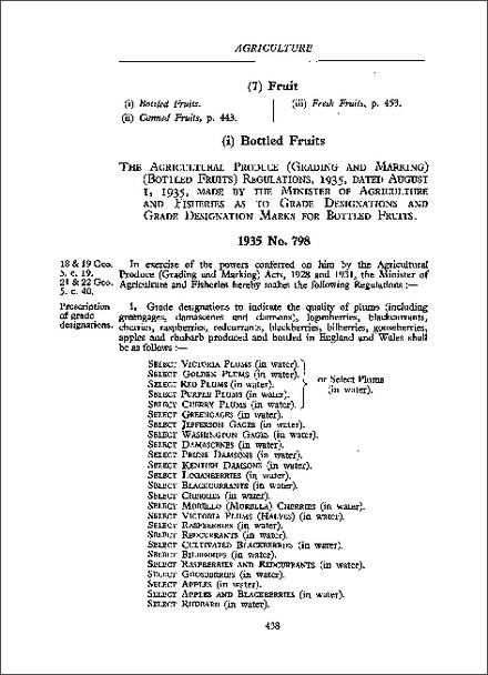 Agricultural Produce (Grading and Marking) (Bottled Fruits) Regulations 1935