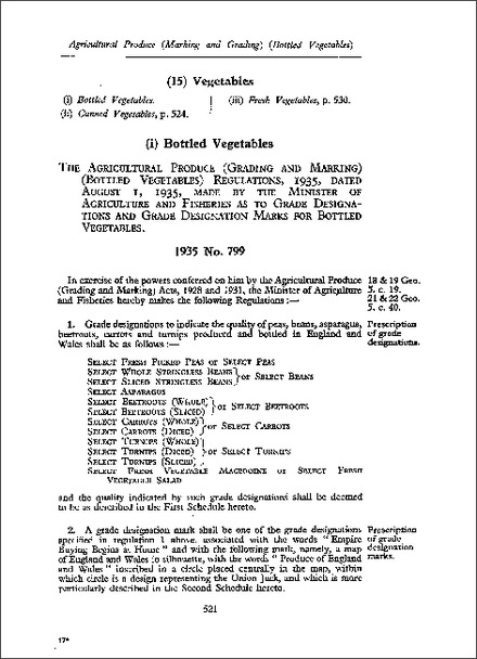 Agricultural Produce (Grading and Marking) (Bottled Vegetables) Regulations 1935