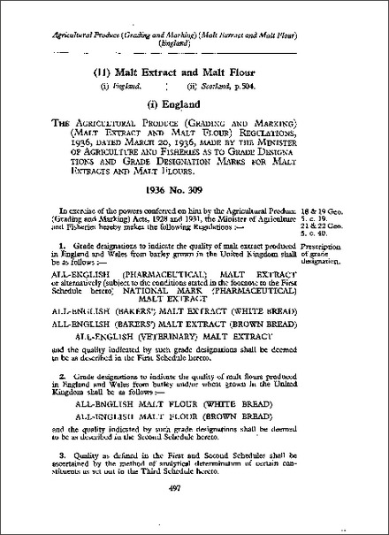 Agricultural Produce (Grading and Marking) (Malt Extract and Malt Flour) Regulations 1936