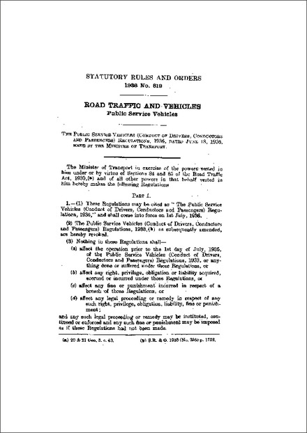 Public Service Vehicles (Conduct of Drivers, Conductors and Passengers) Regulations, 1936