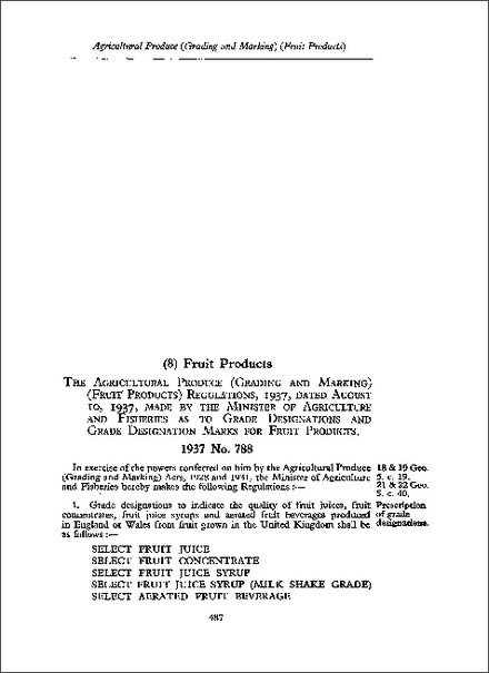 Agricultural Produce (Grading and Marking) (Fruit Products) Regulations 1937