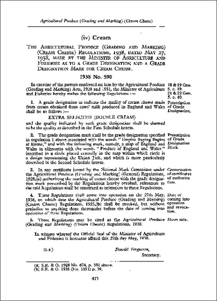 Agricultural Produce (Grading and Marking) (Cream Cheese) Regulations 1938