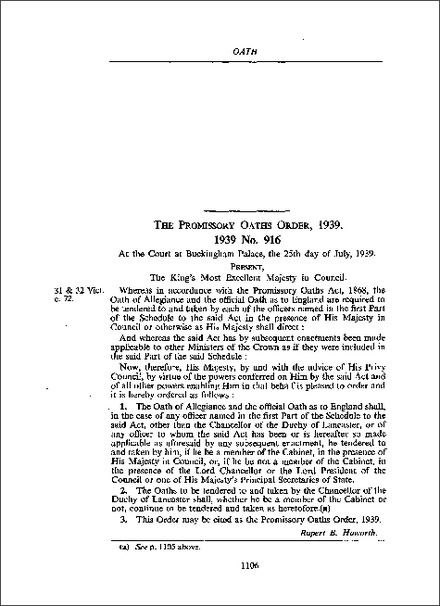 Promissory Oaths Order 1939