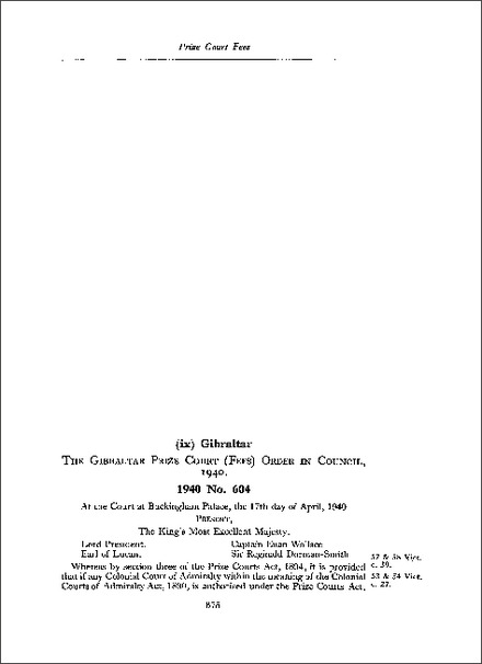 Gibraltar Prize Court (Fees) Order in Council 1940